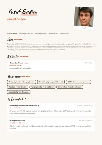 Güvenlik Görevlisi CV Örnekleri cv indir